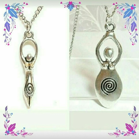 goddess fertility charm necklace small/ large silver tone diety spiral w stones - Picture 1 of 13